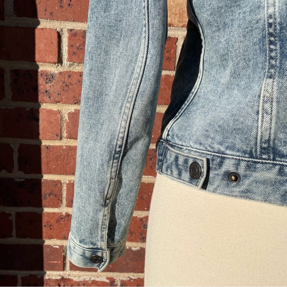 Vintage Gap Sherpa Lined Denim Trucker Jacket Small Blue Jean Rocker Cowboy Coat - Picture 7 of 12